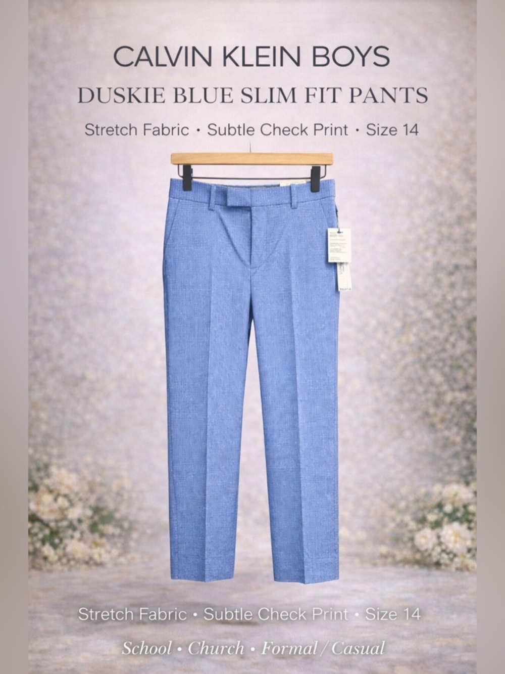 NWT Calvin Klein Blue Boys' Slim Fit Stretch Dress Pants Sz 14